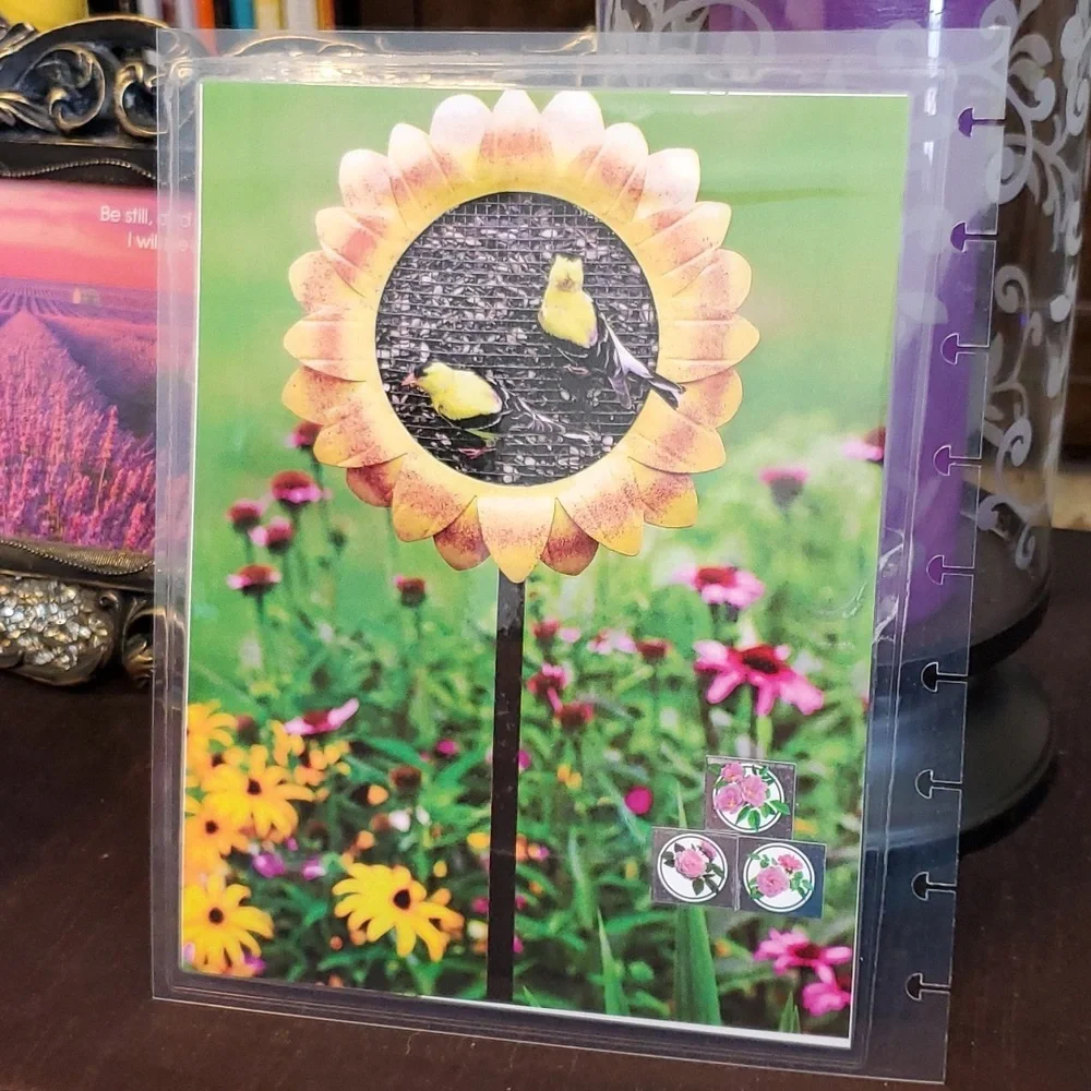 Handmade Cover For A Classic Sized Disc Bound Planner sunflowers and birds